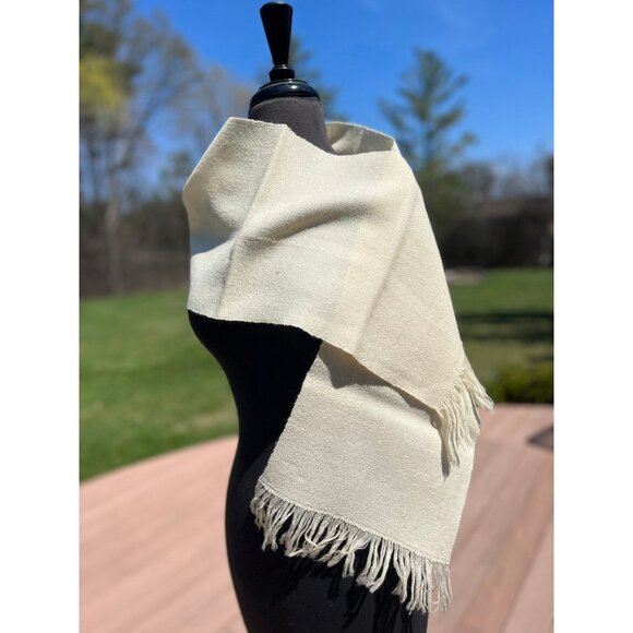 Vtg 1970’s Les Tissages Kasimir Scarf Beige 100% Laine/Wool Hand Written Label - Picture 8 of 9